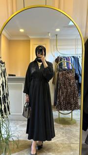 ghisa önden yarım fermuarlı cebi işlemeli elbise siyah 6