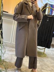 kadriye baştürk kruvaze yaka apolet detaylı kaşe kaban kahve 4