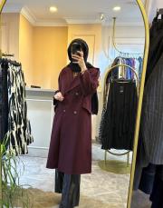 kadriye baştürk kruvaze yaka apolet detaylı kaşe kaban bordo