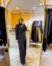 ghisa önü fermuarlı triko takım siyah