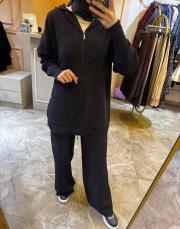 ghisa önü fermuarlı triko takım siyah 2