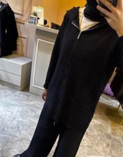 ghisa önü fermuarlı triko takım siyah 3