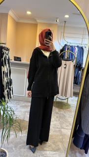 ghisa önü fermuarlı triko takım siyah 5