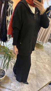 ghisa önü fermuarlı triko takım siyah 7