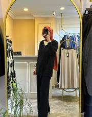 ghisa önü fermuarlı triko takım siyah 8