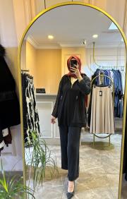 ghisa etnik desen detaylı ipek takım siyah