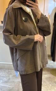 ghisa önden gold fermuar ve gömlek detaylı bomber kahve 2