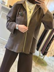 ghisa önden gold fermuar ve gömlek detaylı bomber kahve 3