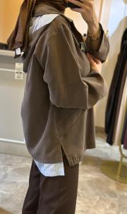 ghisa önden gold fermuar ve gömlek detaylı bomber kahve 4