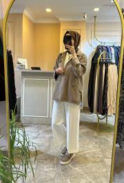 ghisa önden gold fermuar ve gömlek detaylı bomber vizon