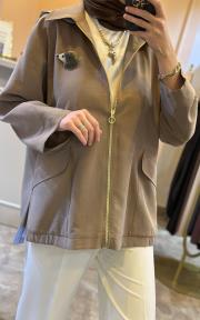 ghisa önden gold fermuar ve gömlek detaylı bomber vizon 2