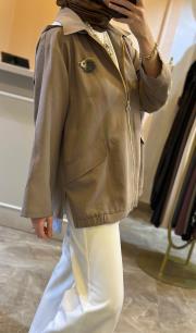 ghisa önden gold fermuar ve gömlek detaylı bomber vizon 4