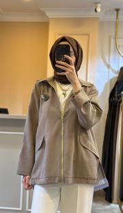 ghisa önden gold fermuar ve gömlek detaylı bomber vizon 5