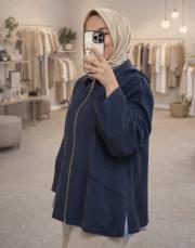 ghisa önden gold fermuar ve gömlek detaylı bomber indigo