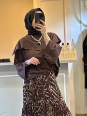 ghisa şal yaka detaylı triko kazak kahve 3