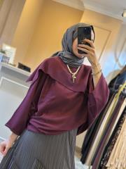 ghisa şal yaka detaylı triko kazak mürdüm