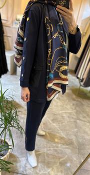 kolları çıt çıt detaylı önden fermuarlı hakim yaka ceketli takım lacivert 2