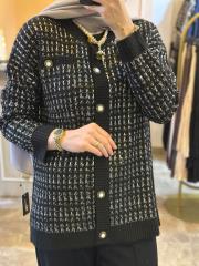 ghisa pullu bisiklet yaka gümüş ip geçişli ithal triko hırka siyah 3