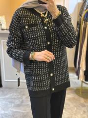 ghisa pullu bisiklet yaka gümüş ip geçişli ithal triko hırka siyah 4