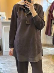 lissmore önü çıt çıt ve fermuar detaylı takım kahve 6