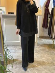 lissmore önü çıt çıt ve fermuar detaylı takım siyah 4