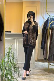 ghisa leopar desenli triko tunik kahve leopar