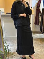 ceremony yün işlemeli triko etekli takım siyah 4