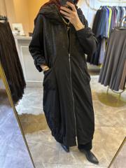 lissmore içi kürklü kapüşonlu uzun manto siyah 3