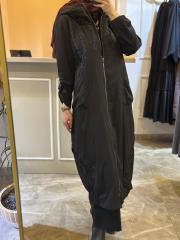 lissmore içi kürklü kapüşonlu uzun manto siyah 6