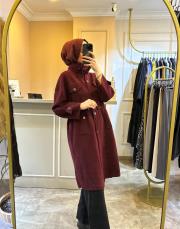ghisa angora belden büzmeli kaban bordo 2