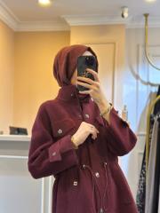 ghisa angora belden büzmeli kaban bordo 3