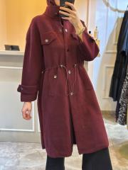 ghisa angora belden büzmeli kaban bordo 5