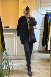ghisa brokar kumaş mixli ceket lacivert