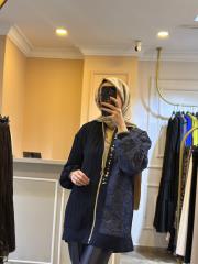 ghisa brokar kumaş mixli ceket lacivert 2