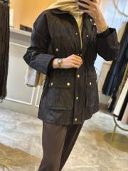 ghisa zebra desen belden büzmeli fermuarlı kaban kahve 6