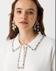 ghisa yakası taş işlemeli triko bluz ekru 2