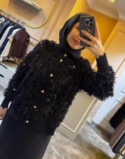 ghisa püskül ve boncuk işlemeli hırka siyah 2