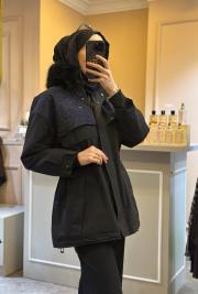 ghisa yakası kürklü kaban siyah 4