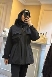 ghisa yakası kürklü kaban siyah 7