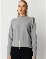 ghisa omuzu düğme detaylı vatkalı kısa triko bluz gri