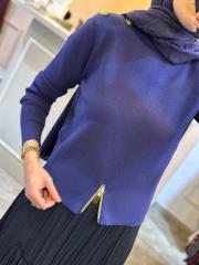 ghisa omuzu düğme detaylı vatkalı kısa triko bluz lacivert 4