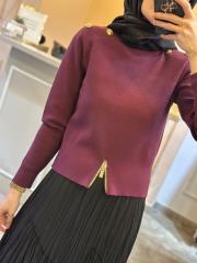 ghisa omuzu düğme detaylı vatkalı kısa triko bluz mürdüm 2