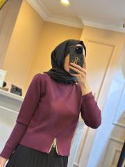 ghisa omuzu düğme detaylı vatkalı kısa triko bluz mürdüm 3