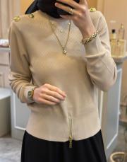 ghisa omuzu düğme detaylı vatkalı kısa triko bluz taş