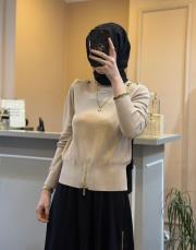 ghisa omuzu düğme detaylı vatkalı kısa triko bluz taş 3