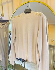 ghisa omuzu düğme detaylı vatkalı kısa triko bluz taş 4