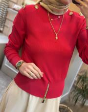 ghisa omuzu düğme detaylı vatkalı kısa triko bluz narçiçeği 3