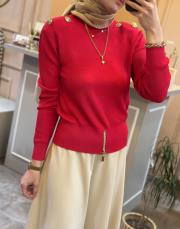 ghisa omuzu düğme detaylı vatkalı kısa triko bluz narçiçeği 4