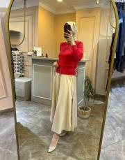 ghisa omuzu düğme detaylı vatkalı kısa triko bluz narçiçeği 5