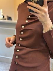 ghisa önü büzgü detaylı merserize kısa tunik kahve 3